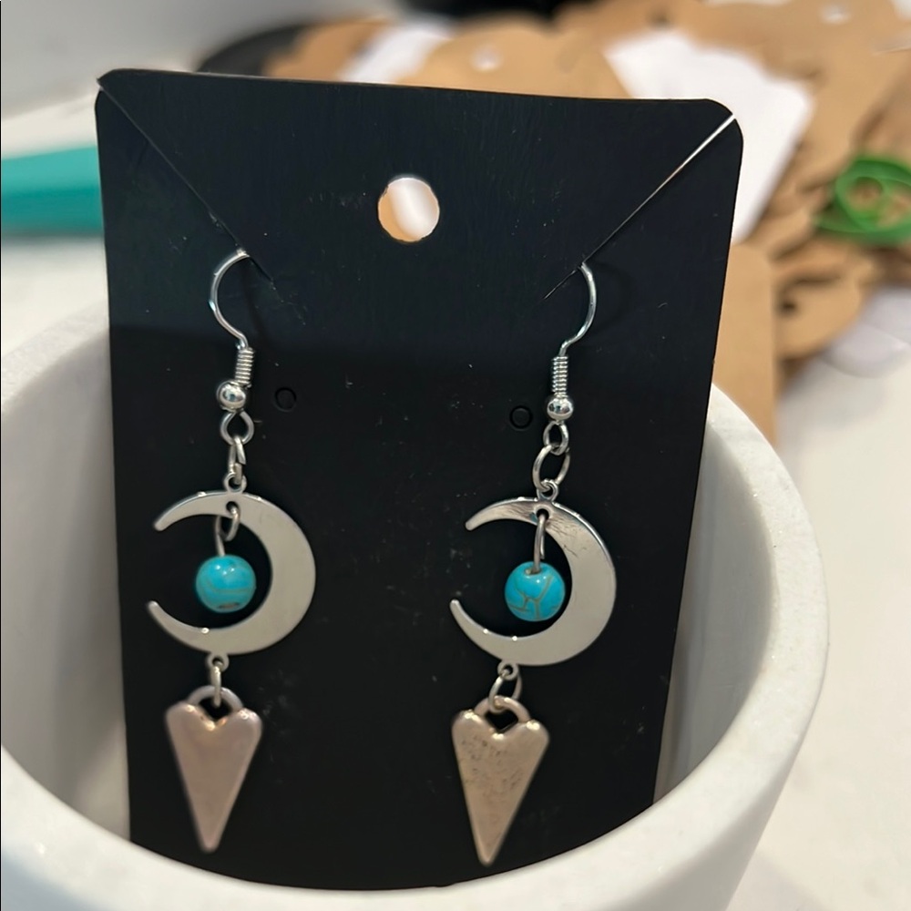 Silver and Turquoise Crescent Earrings
